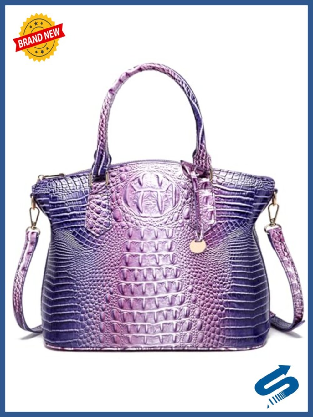 Crocodile Faux Leather Satchel Tote Handbag with Shoulder Strap